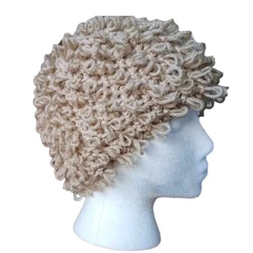 CHIZISX Beanies, lustiger gestrickter lockiger Haarhut für Damen, Omas Hut, handgehäkelt, Cosplay, Kostüm, Hut, lustiger Pullover, Mütze, Kopfbedeckung von CHIZISX