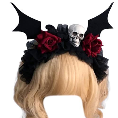 CHIZISX Halloween Party Schleier Haarband Gothic Rose Blume Stirnband Cosplay Kopfbedeckung Festival Kopfschmuck Maskerade Bälle Zubehör von CHIZISX