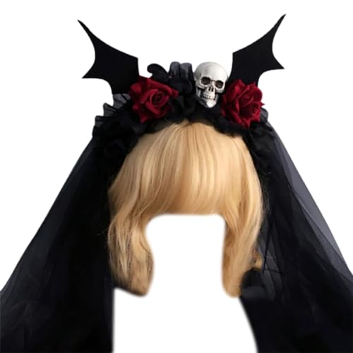 CHIZISX Halloween Party Schleier Haarband Gothic Rose Blume Stirnband Cosplay Kopfbedeckung Festival Kopfschmuck Maskerade Bälle Zubehör von CHIZISX