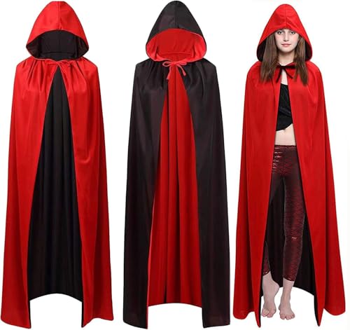 CHLDYCST Halloween Vampir Kostüm Umhang, Unisex schwarz rot doppelseitiger Hexenumhang für Halloween Maskerade Party Cosplay Kostüm (schwarz rot 140cm) von CHLDYCST