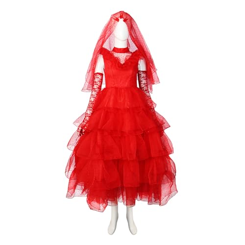 CHLLLEMING Lydia Kostüm Deetz Cosplay Käfer Rot Braut Kleid Saft Outfit Gothic Lydia Rot Kostüm Damen Halloween (Erwachsene, XL) von CHLLLEMING