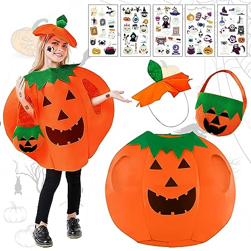 CHMMY Kürbis kostüm kinder Halloween kostüm kinder Kürbis kostüm damen mit hut, halloween kostüm damen, Fluoreszierende Aufkleber, Kürbiskorb für Halloween Karneval Fasching Kostüme für Kinder mädchen von CHMMY