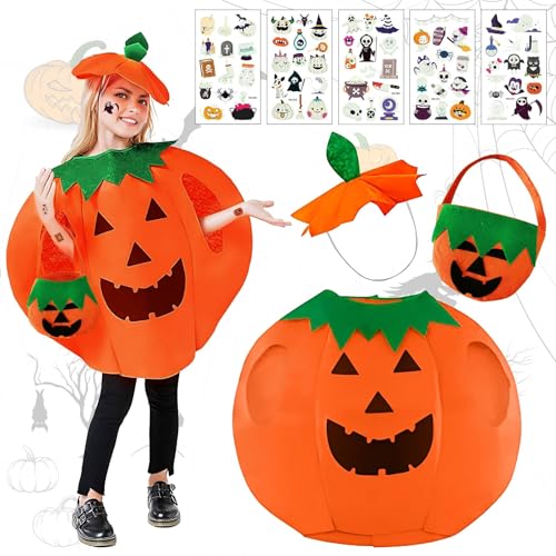 CHMMY Kürbis kostüm kinder Halloween kostüm kinder Kürbis kostüm damen mit hut, halloween kostüm damen, Fluoreszierende Aufkleber, Kürbiskorb für Halloween Karneval Fasching Kostüme für Kinder von CHMMY