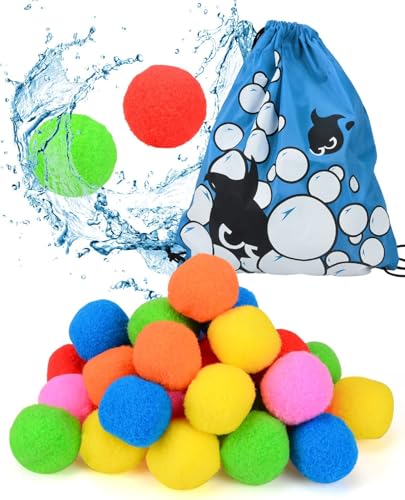 CHMMY Wasserbomben Bälle Wiederverwendbare Wasserballons 32pcs Wasserbälle mit Tasche, Wiederverwendbare Wasserbomben für Kinder und Erwachsene, Outdoor-Aktivitäten, Wasserspiele, Spielzeug von CHMMY