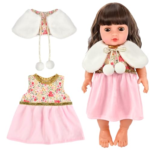 CHONGQILAO Puppenkleidung: Blumenkleid & Mantel für Puppen 35-45 cm, Puppenkleider Set, Puppenzubehör, Weiß, Geblümt, 3-8 Jahre, 14-18 Zoll von CHONGQILAO