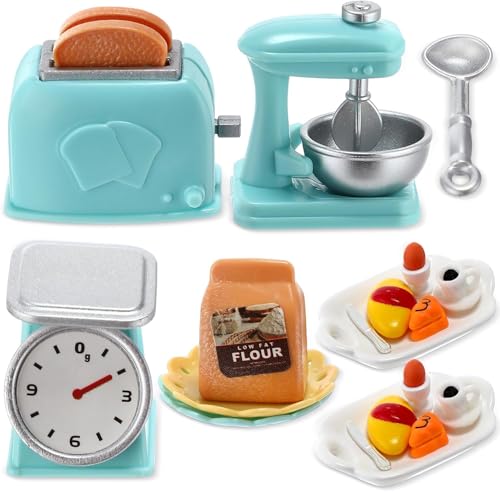 Miniatur Wichtel Zubehör Backen, Miniatur Puppenhaus Zubehör Küche, Puppenhaus Zubehör Weihnachten, Miniatur Toaster Mehlsack Schneebesen Küchenwaage, 1:12 Miniatur Küche Zubehör Wichtel Backset von CHONGQILAO