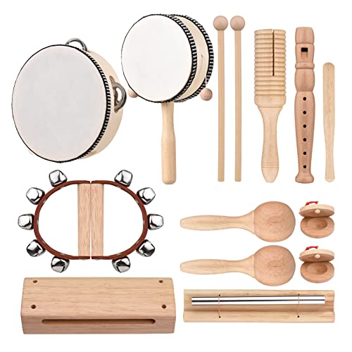 CHOYUE 13 STÜCKE Musikinstrumente Spielzeug mit Tragetasche Holz Schlaginstrumente Früherziehung Geschenke für Klein Vorschule Mädchen Jungen von CHOYUE