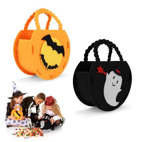 2 Stücke Halloween Korb, CHSEROK Halloween Eimer für süßigkeiten, Wiederverwendbare Geschenktüten aus Vliesstoff, für Halloween (Gelb und Schwarz) von CHSEROK