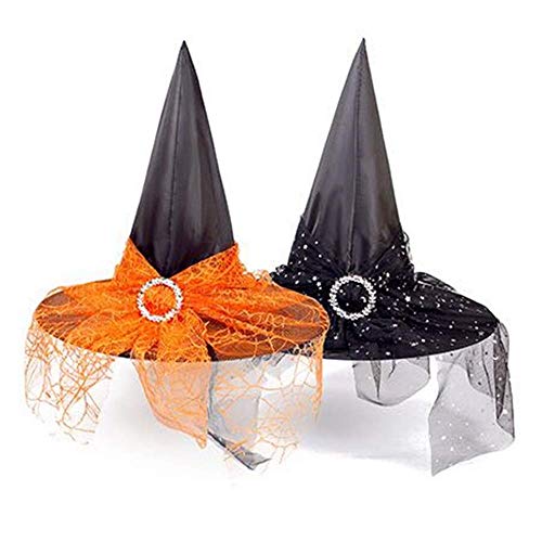 CHUANGOU 2 Stück Halloween Frauen Hexenhut Zaubererhüte Wicked Witch Hat für Frauen Halloween Party Masquerade Cosplay Zubehör Kinder Erwachsene （schwarz/orange） Zierschmuck von CHUANGOU