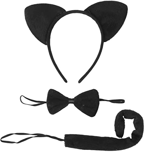 CHUANGOU Cat Ears Headband Bow Tie Tail Set Party Cosplay Costume (Black) von CHUANGOU