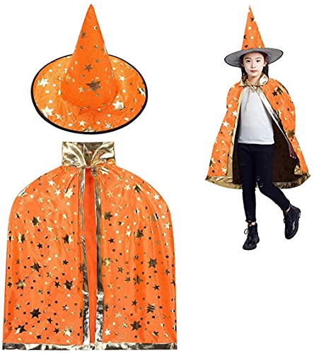 CHUANGOU Halloween Kostüme Hexen，Zauberer Umhang mit Hut ，Zauberer Cape und Hut，für Jungen Mädchen Cosplay Party .（Orange） Partyzubehör von CHUANGOU