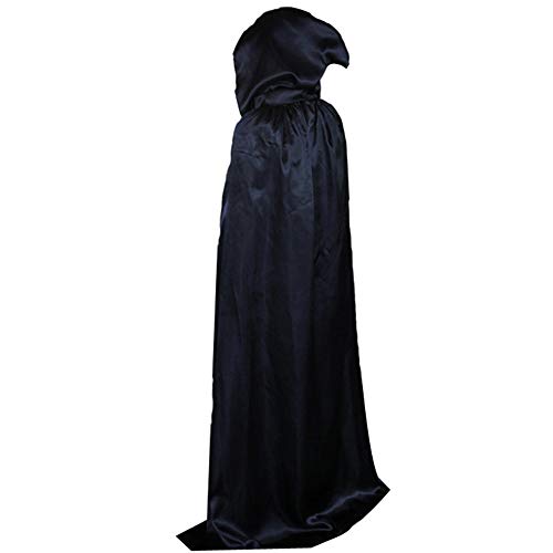 CHUANGOU Halloween Umhang Schwarz Vampir Umhang Unisex Halloween Umhang Karneval Fasching Kostüm Cosplay Cape mit Kapuze,110CM von CHUANGOU