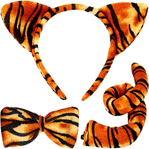 CHUANGOU TX Kinder Tiger Kostüm Tiger Costume Set 3D-Stirnband Bowtie Schwanz Tierohren Schwanz und Fliege für Party Halloween Zubehör von Zewool