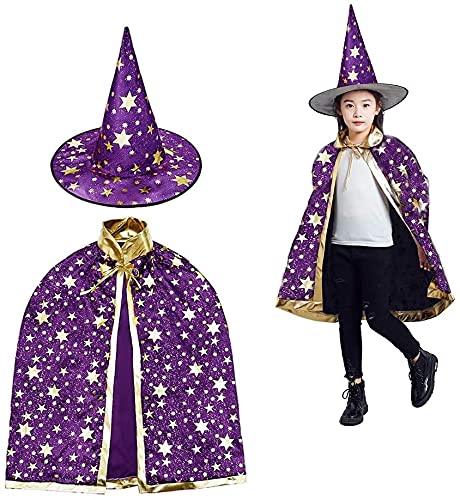 CHUANGOU Halloween Kostüme Hexen，Zauberer Umhang mit Hut ，Zauberer Cape und Hut ，für Jungen Mädchen Cosplay Party .（Lila） Dekorationen von CHUANGOU