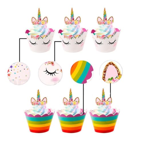 Pack of 24 Cupcake Toppers Unicorn Cupcake Wrappers Cake Toppers von CHUANGOU