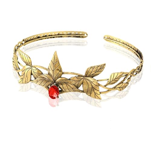 CHUDOU Elfen-Stirnband, Elfen-Kopfschmuck, Party-Göttin, Metallblatt mit Kristallkrone, Elfen-Kopfschmuck for Cosplay-Zubehör (1 Gold-Rot)(1gold Red) von CHUDOU