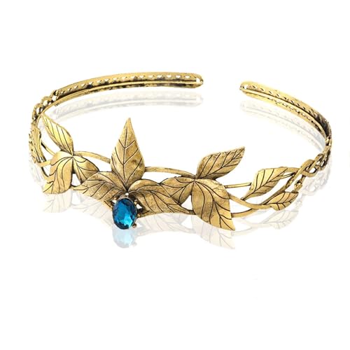 CHUDOU Elfen-Stirnband, Elfen-Kopfschmuck, Party-Göttin, Metallblatt mit Kristallkrone, Elfen-Kopfschmuck for Cosplay-Zubehör (1 Gold-Rot)(2gold Blue) von CHUDOU