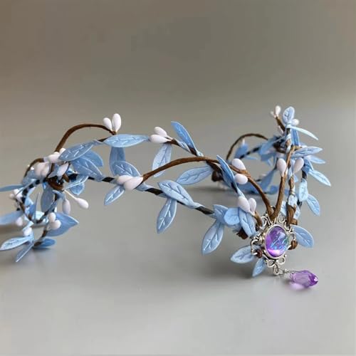 CHUDOU Elfen-Stirnband, Elfen-Kopfschmuck, handgefertigte Blätter, klare Edelsteine, Wald, Wald, Tiara, Elfen-Kopfschmuck, Feenkrone, Elfen-Tiara for Cosplay-Zubehör (ELF027)(Elf028 Purple Gem) von CHUDOU