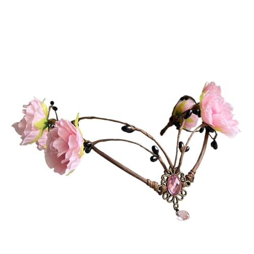 CHUDOU Elfen-Stirnband, Elfen-Kopfschmuck, rosa Blumen-Hochzeits-Kopfschmuck, Wald-Wald-Blumen-Tiara, Elfen-Stirn-Schmuck for Cosplay-Zubehör(As Picture 01) von CHUDOU