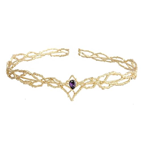 Elfen-Stirnband, Elfen-Kopfschmuck, Elfen-Krone, Kopfbedeckung, Wassertropfen, Zirkon, Braut-Haarschmuck, Unisex-Stirnband, Schmuckzubehör for Cosplay-Zubehör (Gold)(Gold Purple) von CHUDOU