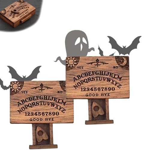 CHUNLIGOUJI Miniatur-Geisterbrett mit Schublade, Miniatur-Ouija-Bretter aus Holz mit Planchetten als Halloween-Dekoration, Miniatur-Ouija-Brett mit geheimer Planchette-Schublade (2pcs) von CHUNLIGOUJI