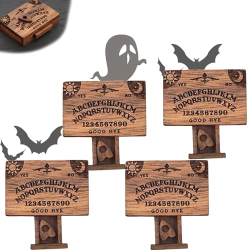 CHUNLIGOUJI Miniatur-Geisterbrett mit Schublade, Miniatur-Ouija-Bretter aus Holz mit Planchetten als Halloween-Dekoration, Miniatur-Ouija-Brett mit geheimer Planchette-Schublade (4pcs) von CHUNLIGOUJI