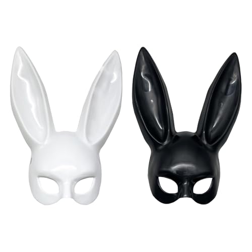 2 Stück Hasenmaske CHUNLIN LAODA-Schwarze Hasenmaske hasenmaske weiß Kaninchen schwarze Kaninchenohren Hasenmaske Hasenmaske Kaninchenmaske Erwachsene für Halloween Maskerade Zubehör (Schwarz) von CHUNLINLAODA