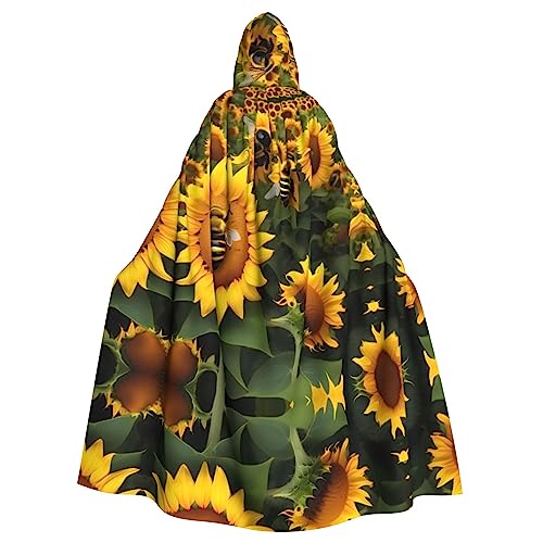 CHUNMINW Kapuzenumhang mit Sonnenblumen-Bienen-Druck, Halloween-Umhang, lustiger Bademantel für Uni, Erwachsene, Cosplay, Hexe, Wikinger-Kostüm von CHUNMINW