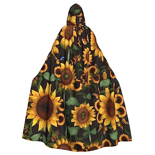 CHUNMINW Sonnenblumen-Umhang mit Schmetterlingen, Kunstdruck, Kapuzenumhang, Halloween-Umhang, lustiger Bademantel für Uni, Erwachsene, Cosplay, Hexe, Wikinger-Kostüm von CHUNMINW