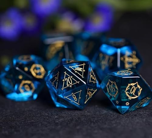 CHUXIBA DND Dice Set D4 D6 D8 D10 D12 D20 Natural Gemstone Production Role Playing Games and Tabletop Games 7pcs Blue Polyhedron Dice/F von CHUXIBA