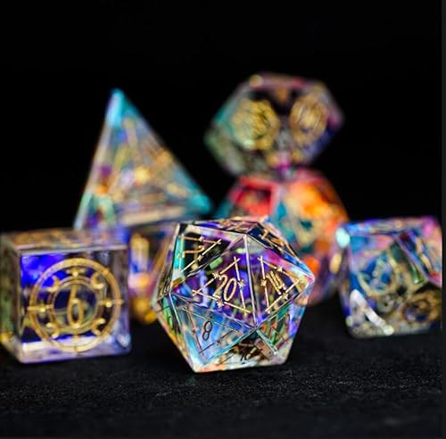 CHUXIBA DND Dice Set D4 D6 D8 D10 D12 D20 Natural Gemstone Production Role Playing Games and Tabletop Games 7pcs Polyhedron Dice/B von CHUXIBA