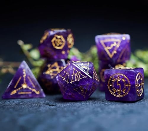 CHUXIBA DND Dice Set D4 D6 D8 D10 D12 D20 Natural Gemstone Production Role Playing Games and Tabletop Games 7pcs Purple Polyhedron Dice/E von CHUXIBA