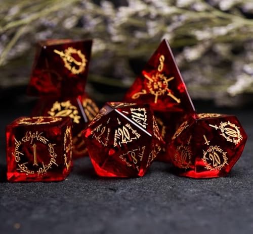 CHUXIBA DND Dice Set D4 D6 D8 D10 D12 D20 Natural Gemstone Production Role Playing Games and Tabletop Games 7pcs rot Polyhedron Dice/C von CHUXIBA