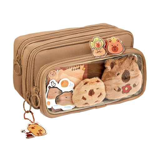 CHYASPNG Transparent Pencil Case with Capybara, Mäppchen Etui Stifte Große Kapazität Transparentes Pencil Case, Ästhetisches Transparentes Federmäppchen (Brown) von CHYASPNG