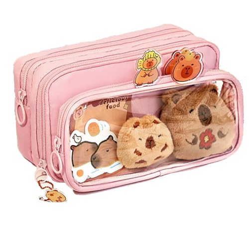 CHYASPNG Transparent Pencil Case with Capybara, Mäppchen Etui Stifte Große Kapazität Transparentes Pencil Case, Ästhetisches Transparentes Federmäppchen (pink) von CHYASPNG