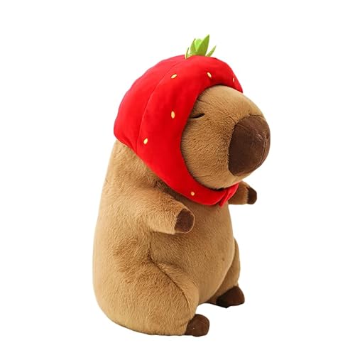 Capybara Cuddly Toy, Capybara Plush Toy,Stuffed Toy,Gift for Children Boys Girls Birthday Gift，with Turtle Backpack Toy,Plushie Stuffed Toy (Strawberry hat 25CM) von CHYHJ