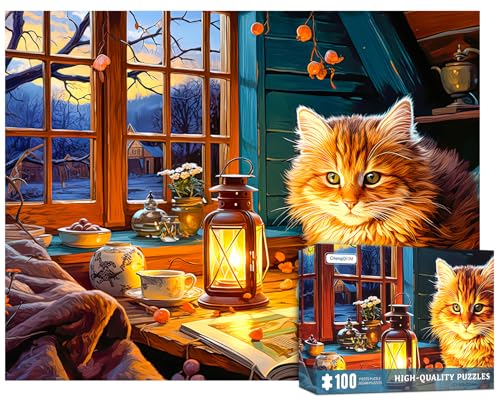 100 Teile Jigsaw Puzzle für Erwachsene und Kinder - Lesende Katze, Niedliches Kätzchen, Gemütlicher Rückzugsort - Puzzle für Alle Altersgruppen 100 Teile Jigsaw Puzzle für Erwachsene und Kinder - Lesende Katze, Niedliches Kätzchen, Gemütlicher Rückzugsort - Puzzle für Alle Altersgruppen von CHengQiSM