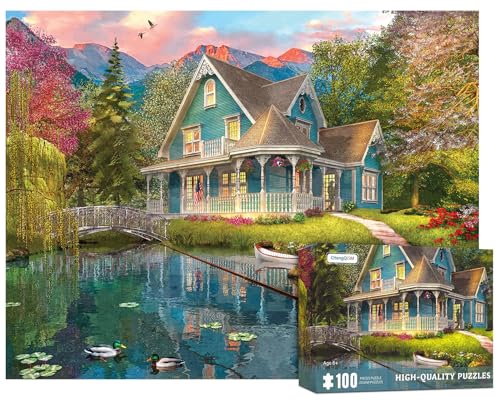 100 Teile Puzzles für Erwachsene Sommerhaus Puzzle 100 Teile Puzzles, Berg Villa Landschaft Puzzles 100 Teile Puzzles für Erwachsene Mountain Cottage Malerei Puzzle Senioren Kinder Puzzles von CHengQiSM