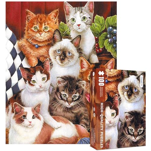 100 Teile Puzzles für Kinder-Nette Katze Puzzles für Erwachsene Kätzchen Gruppe Foto Puzzles 100 Teile für Erwachsene, Katzenpuzzle 100 Kinder Puzzles von CHengQiSM