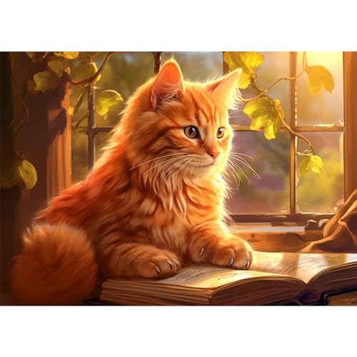 1000 Teile Puzzle für Erwachsene - Fenster Katze, Lesen Katze, Niedliches Kätzchen - Gemütlicher Rückzugsort 1000 Teile Puzzle für Erwachsene - Fenster Katze, Lesen Katze, Niedliches Kätzchen - Gemütlicher Rückzugsort von CHengQiSM