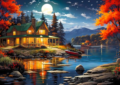 1000 Teile Puzzle für Erwachsene - Moonlight Cabin Jigsaw Puzzles 1000 Teile für Erwachsene Malerei Puzzle 1000 Teile DIY Herausfordernde Puzzles für Erwachsene von CHengQiSM