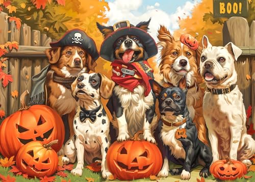 Glückliches Halloween 1000 Stück Puzzle für Erwachsene-Halloween Hund Party Puzzles für Erwachsene 1000 Stücke, Halloween Welpen 1000 Stück Puzzle für Erwachsene, Halloween Puzzle für Halloween von CHengQiSM