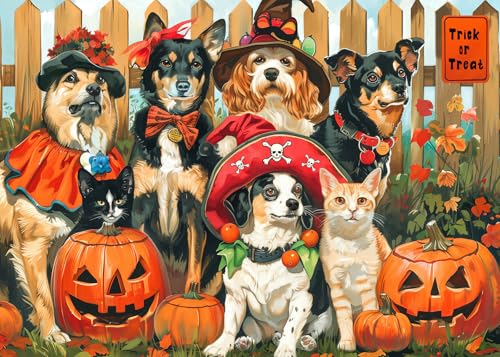 Glückliches Halloween 1000 Teile Puzzle für Erwachsene-Halloween Hunde Halloween Puzzle 1000 Teile Puzzle für Erwachsene Welpe Gruppe Foto Puzzles für Erwachsene Halloween Puzzle 1000 Teile Puzzles von CHengQiSM