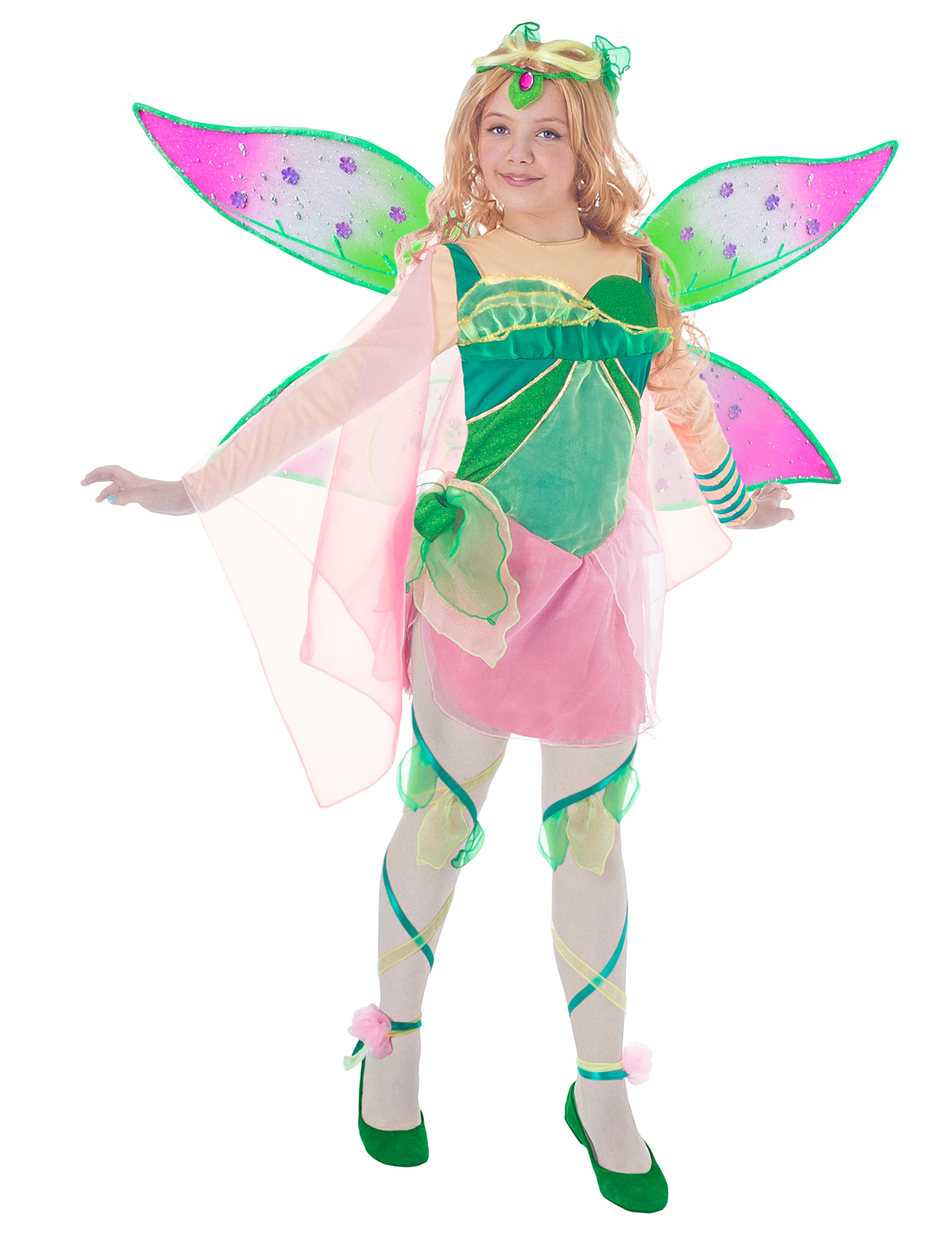 Flora-Mädchenkostüm Winx Club rosafarben-grün von KARNEVAL-MEGASTORE