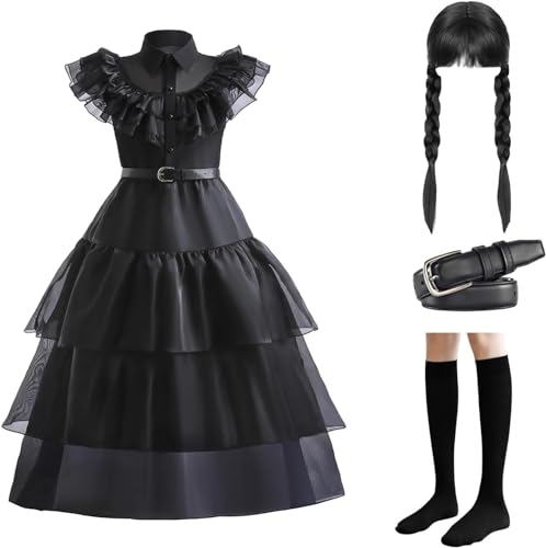 CIBES Mädchen Wed Kostüm damen wednesday costume Familie Prinzessin Schwarz Kleid Halloween Karnival Cosplay Partykleid Für Mädchen von CIBES