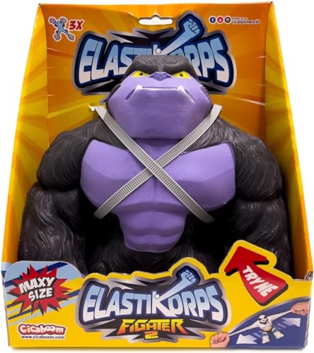 CICABOOM - Maxy Bongo - Gorilla ausziehbares Spielzeug (23 cm x 2 kg) - Elastikorps Fighter 2 - Geschenkidee für Kinder (Schwarz und Lila) von CICABOOM