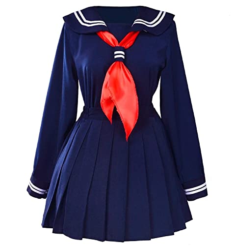 Brandneu japanische dchen Sailor Uniform Shirts JK Uniform Anime Cosplay Kostüme Set Hemd + Faltenrock + rote Fliege (L / 160-165cm, Navy Blau) von CICCB-DAMOY