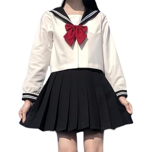 Brandneu japanische dchen Sailor Uniform Shirts JK Uniform Anime Cosplay Kostüme Set Hemd + Faltenrock + rote Fliege (Weiß, L / 160-165cm) von CICCB-DAMOY