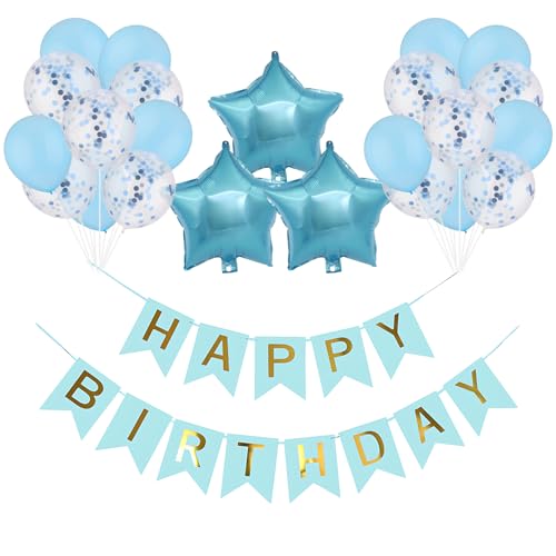 CIGTSICO 23pcs Geburtstag Party Dekorationen Set, 12 Zoll Ballons mit Happy Birthday Banner, 3pcs 18in Star Folienballons, für Baby Junge Männer Geburtstag Dekorationen (blau) von CIGTSICO