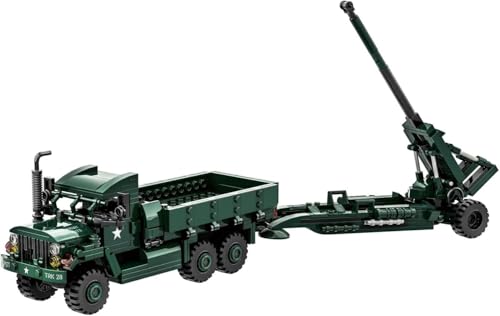 CIJINAY Technik Panzer Bausteine Modell, 485 Klemmbausteine Militär M35a2 Truck + m198 Howitzer Vehicle Panzer Bausatz, Tank Modellbausatz Spielzeug Geschenk für Erwachsene und Kinder von CIJINAY